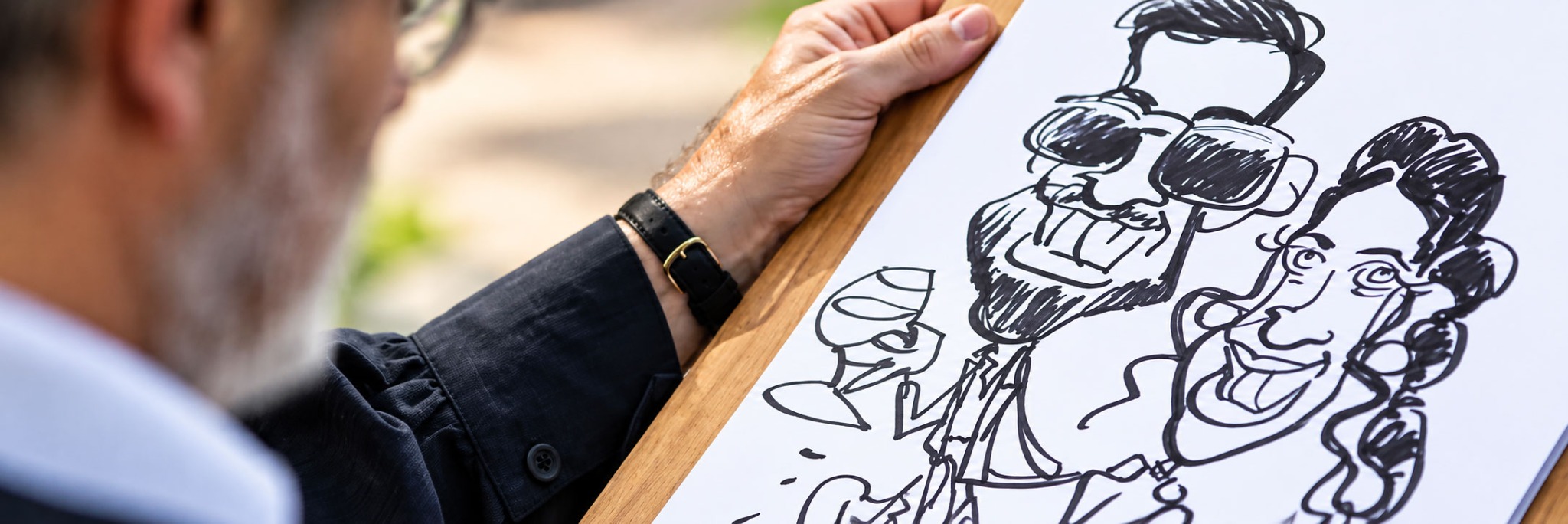Caricaturista en Barcelona realizando caricaturas en directo para eventos