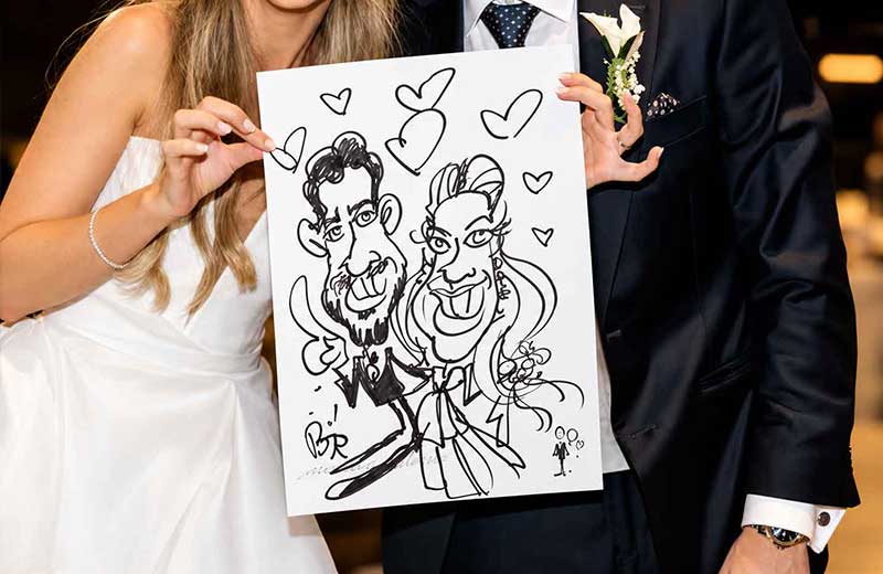 Caricaturista para bodas en Barcelona con caricatura de los novios