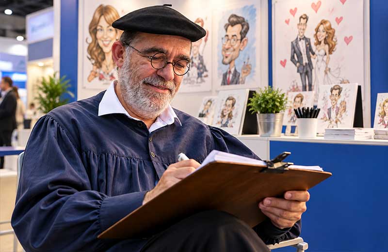 Caricaturistas para eventos en Barcelona realizando caricaturas en directo